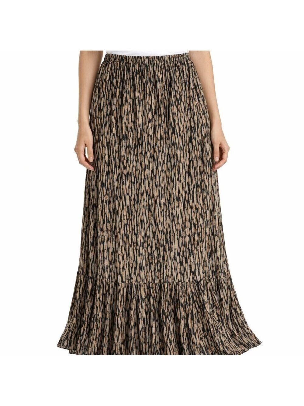 Tan Jay Women’s M Midi Skirt Flowy Lined Pull-On Elastic Waist Abstract Print